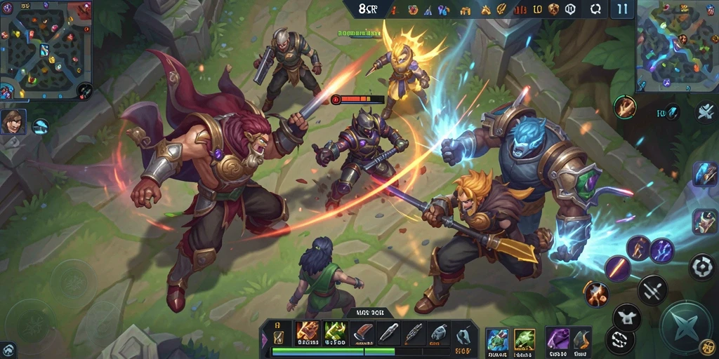 Tangkapan layar 8QR menunjukkan pertempuran epik di arena MOBA.