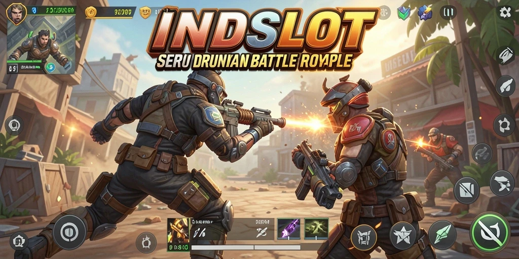 Tampilan seru gameplay INDSLOT dalam pertempuran Battle Royale.