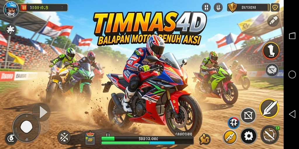 Tampilan seru gameplay TIMNAS4D dengan balapan motor yang mendebarkan.