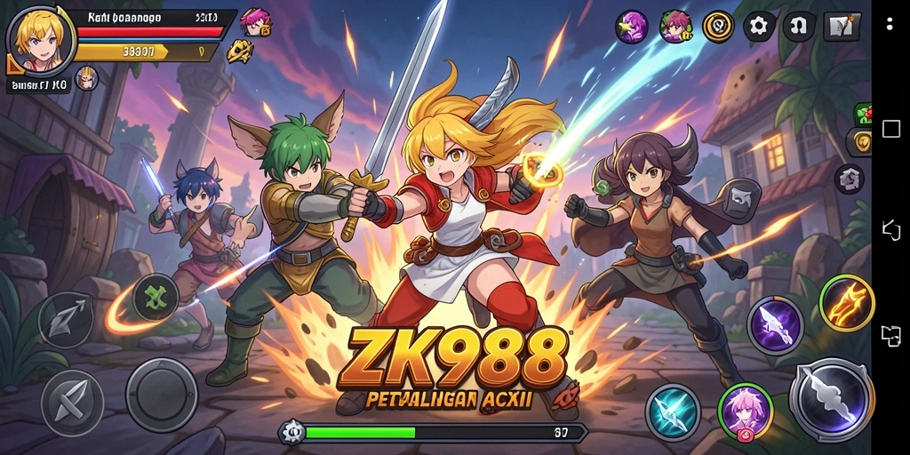 Gameplay ZK988 yang menampilkan pertarungan karakter anime.